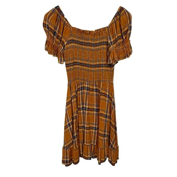 Cottagecore Smocked Dress S/M Plaid Tartan Prairie Academia Milkmaid Boho Folk - Picture 4 of 8